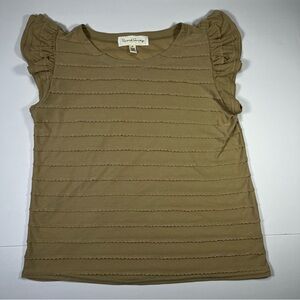 French Laundry Sz M Tan Ruffle Sleeve Top Textured Stripe Blouse Casual